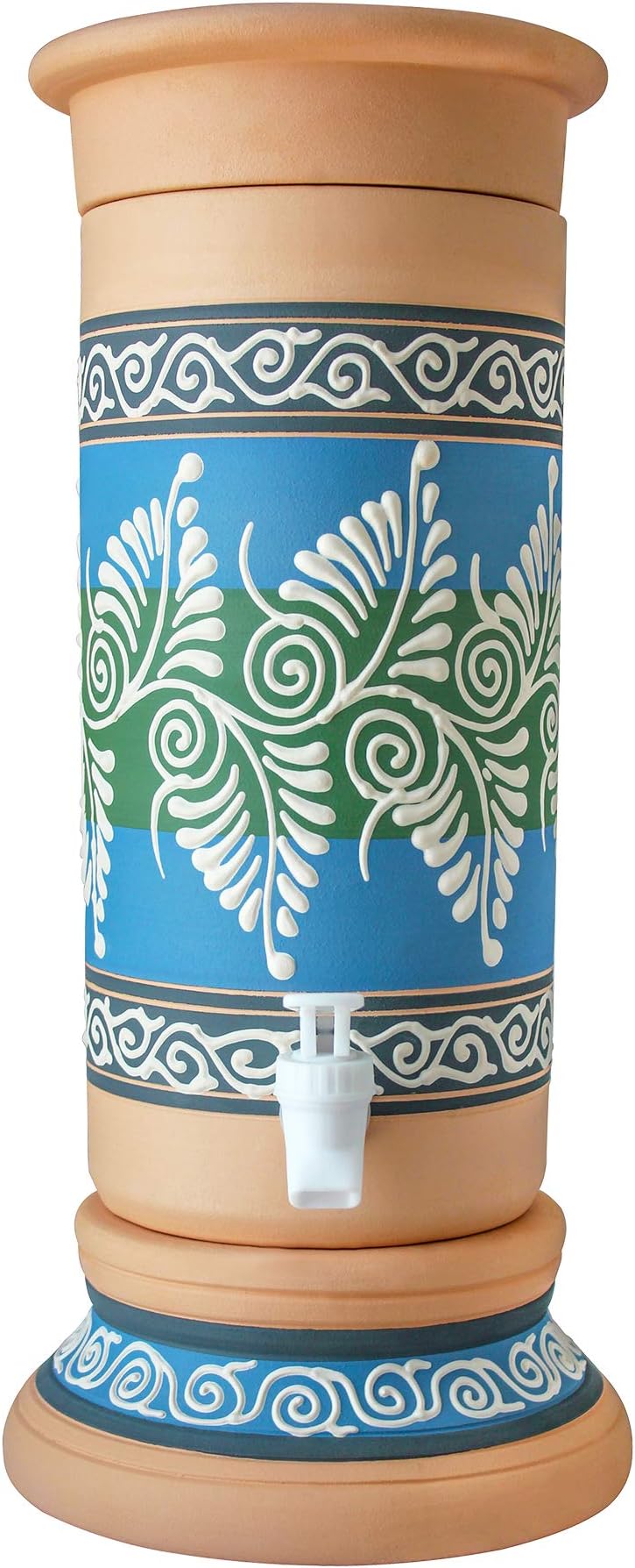 Clay Earthen Terracotta Mud Mineralized Alkaline Drinking Water Dispenser Pot Water Crock with Faucet 100% Natural (Cylinder)