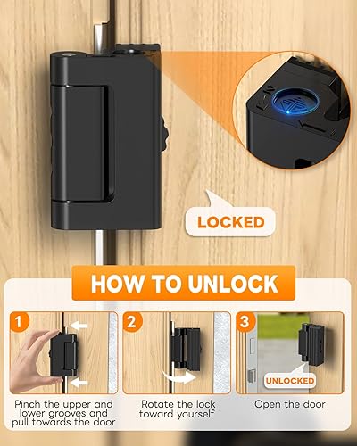 Miniatura 6 de Cerradura de puerta portátil para viajes, cerradura de refuerzo de puerta ajustable sin perforación, tapón de pestillo adicional para habitación de