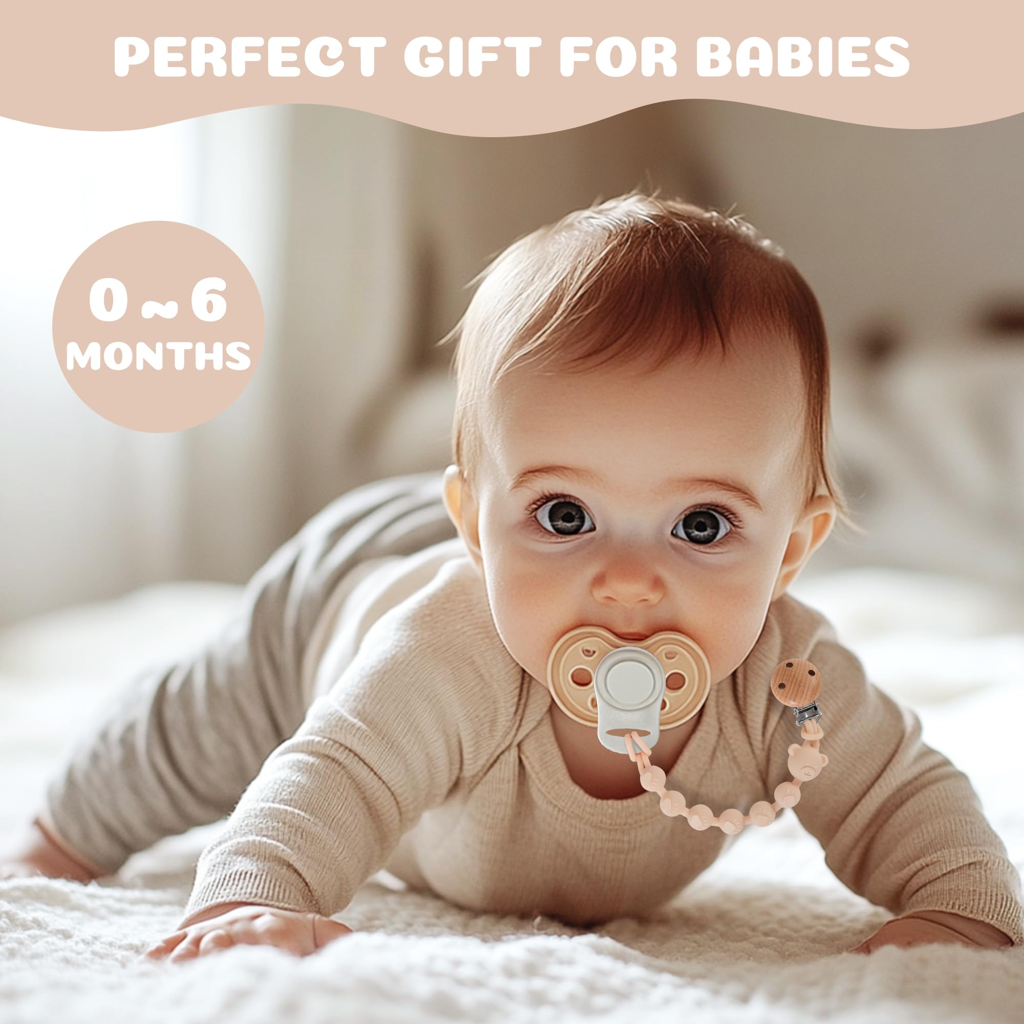 Set da 3 Catenella Portaciuccio in Silicone, Design Monoblocco Catenella Ciuccio per Bambine e Bambini, Portaciuccio Senza BPA, Elastiche e Robustezza (Crema Marrone Grigio)
