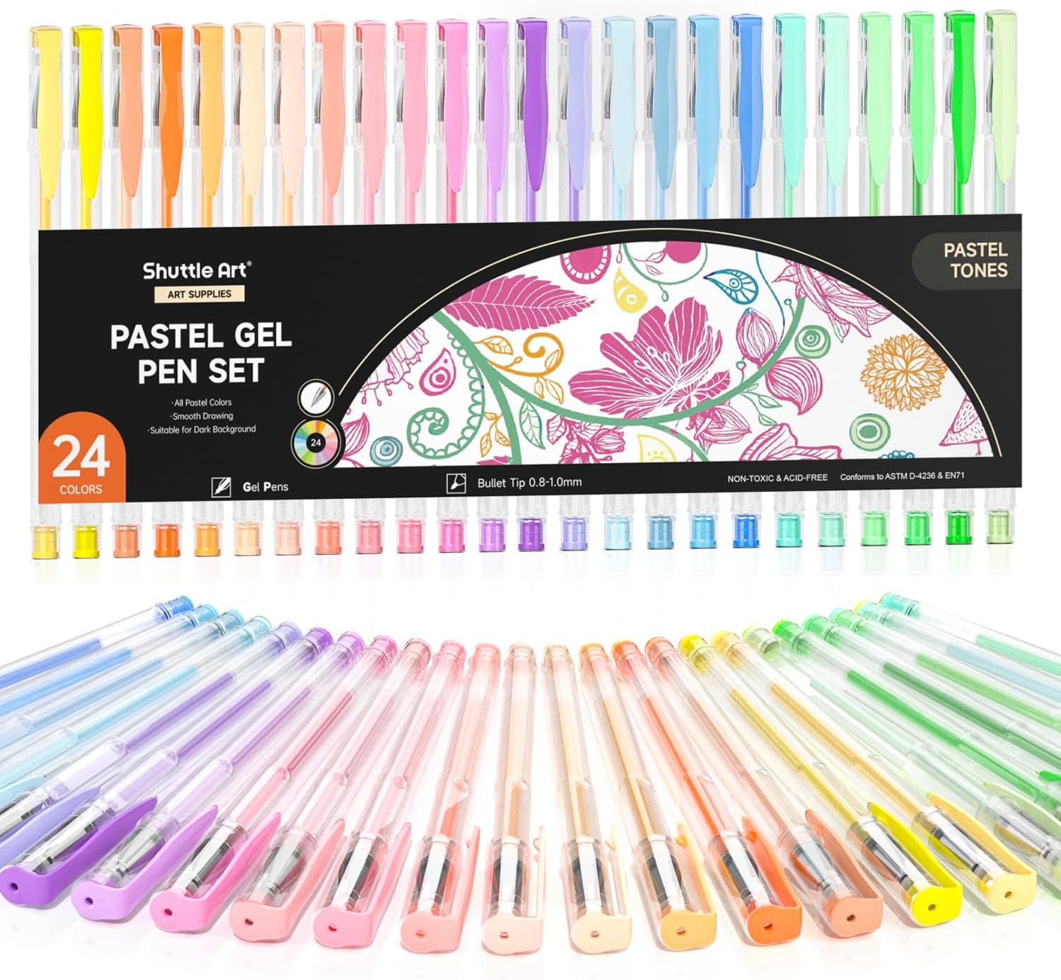 Pastel Gel Pens, 24 Pastel Milky Colors Gel Pen for Black Paper, Adults Coloring Books Drawing Doodling Crafts Scrapbooking Journaling