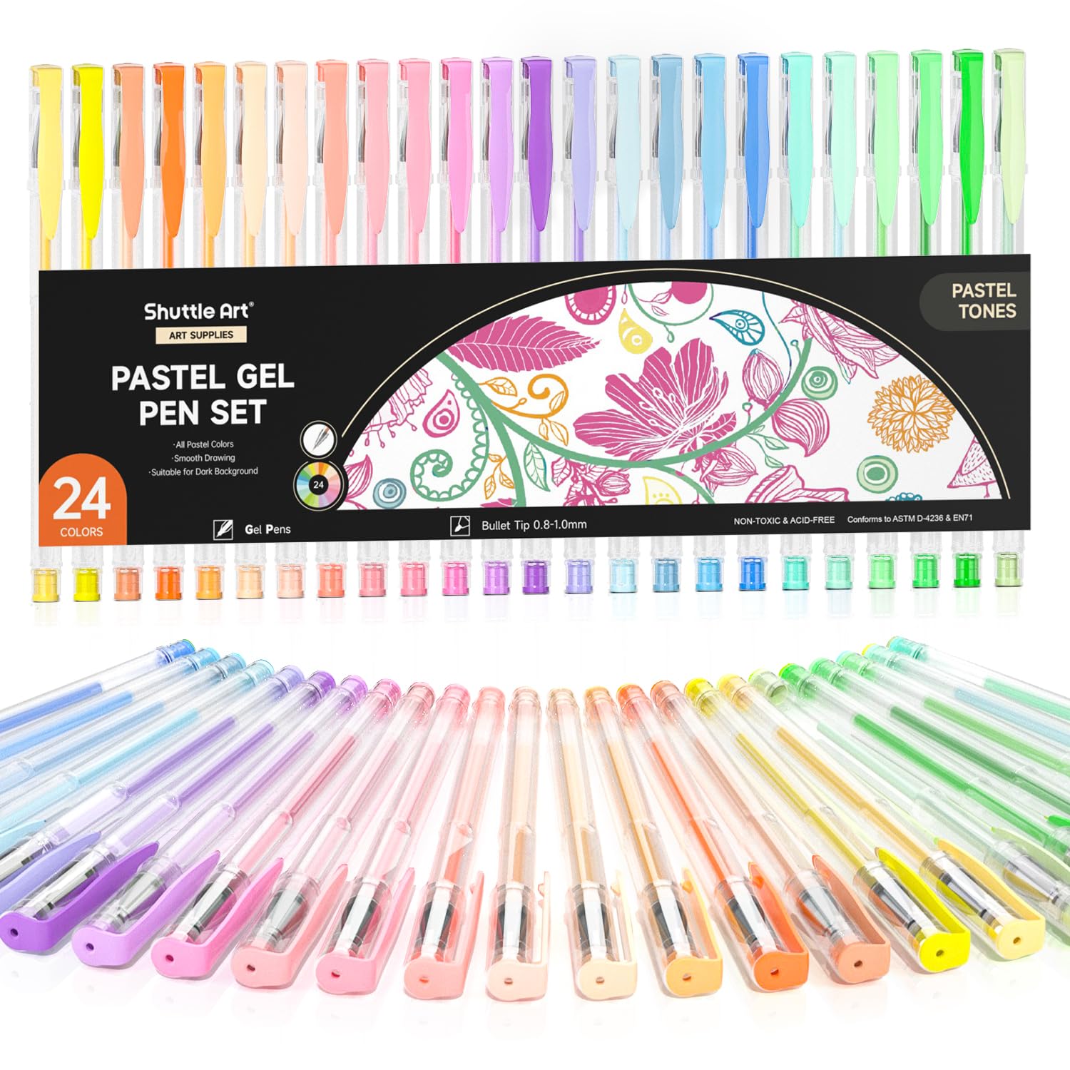 Shuttle Art Pastel Gel Pens, 24 Pastel Milky Colors Gel Pen for Black Paper, Adults Coloring Books Drawing Doodling Crafts Scrapbooking JournalingGlobal Recycled StandardGlobal Recycled StandardGlobal Recycled Standard