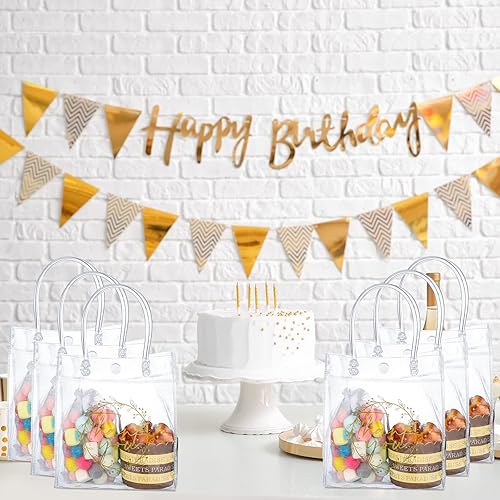 Miniatura 7 de Hillban 50 bolsas de regalo de agradecimiento con asa, bolsa de plástico de PVC transparente, bolsa de regalo transparente, bolsa de regalo para