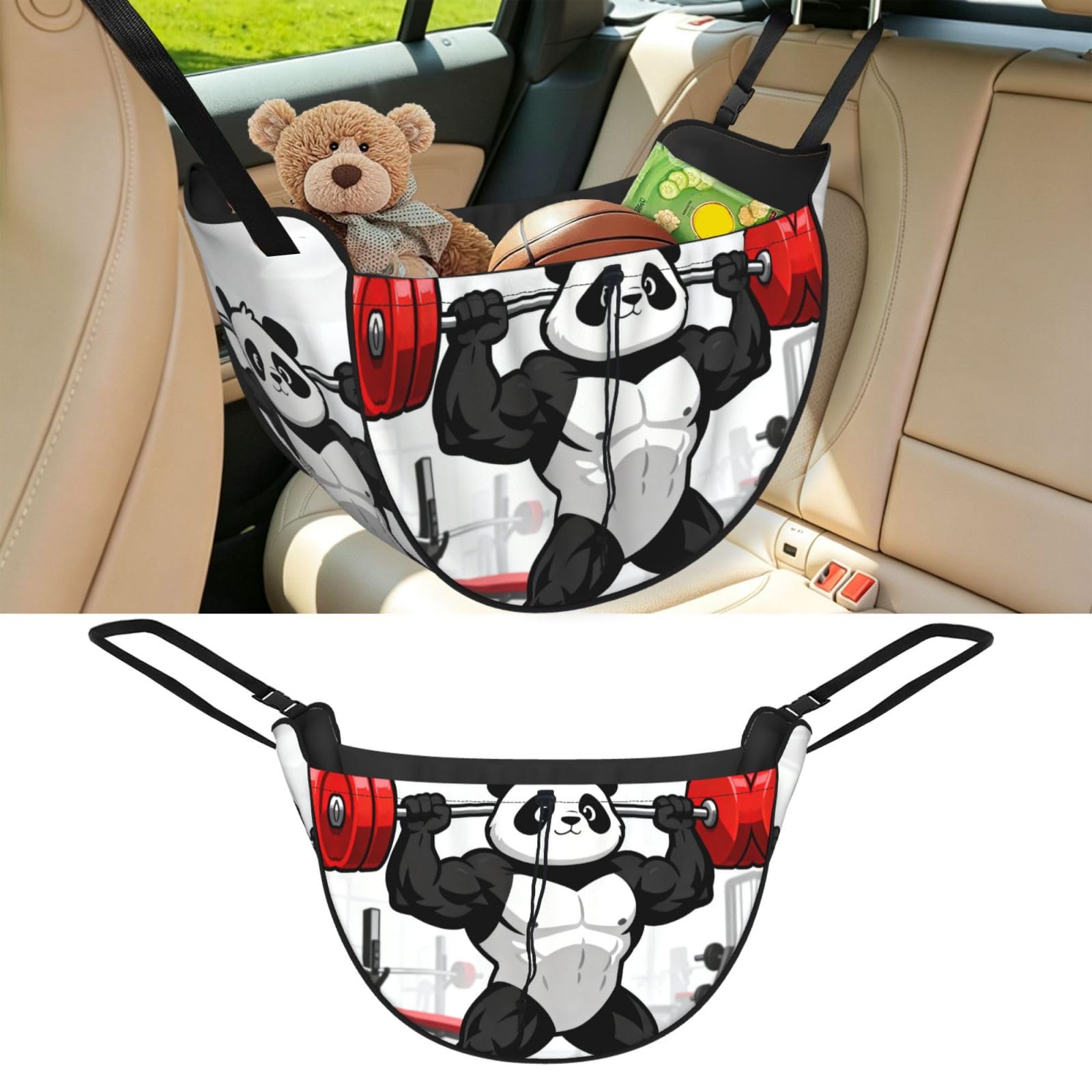 Cntdbu Black Muscle Panda Lift Car Seat Organizer-Backseat Storage Bag For Travel
