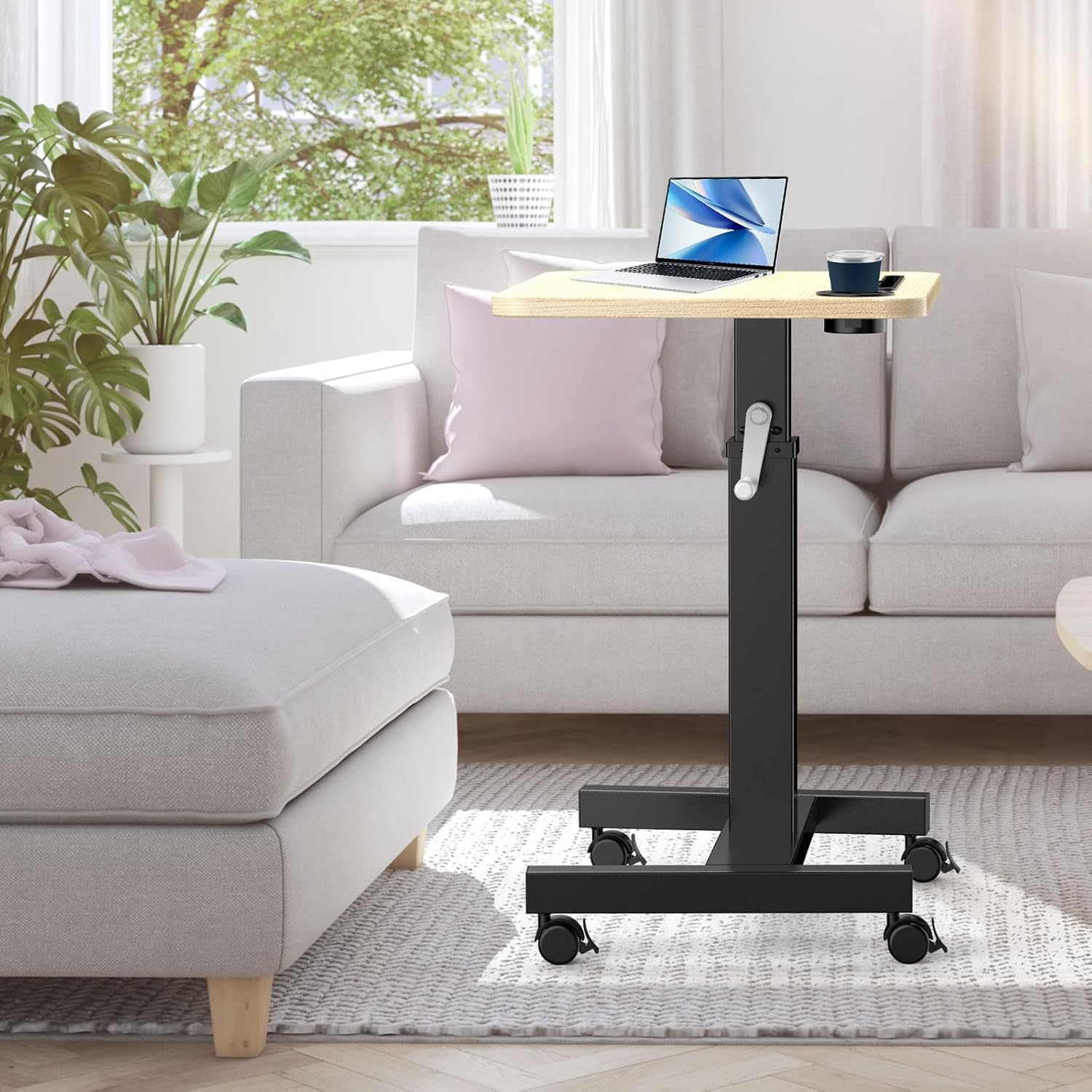 Mobile Computer Desk,Mobile Standing Desk with Wheels, Elevating Table,Lift desks for Home Office,Rolling Portable Laptop Desk Height Adjustable,Small Sit Stand Workstation（Black）