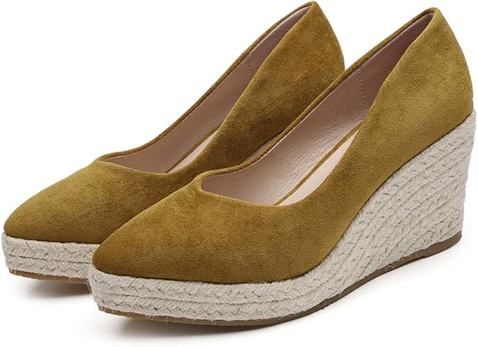 Amazon イノヤシューズ 厚底 パンプス ウェッジソール ジュート 柔らかい 痛くない 7cmヒール ポインテッドトゥ 美脚 低反発 コンフォート パンプス レディース靴 歩きやすい 疲れない スエード 秋冬 通勤 黒 ネイビー イエロー イノヤシューズ パンプス