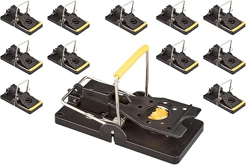 Bullseye - Paquete de 12 trampas para ratones - Interiorexterior, reutilizable, fácil instalación, potente resorte de acero inoxidable, cuerpo ABS