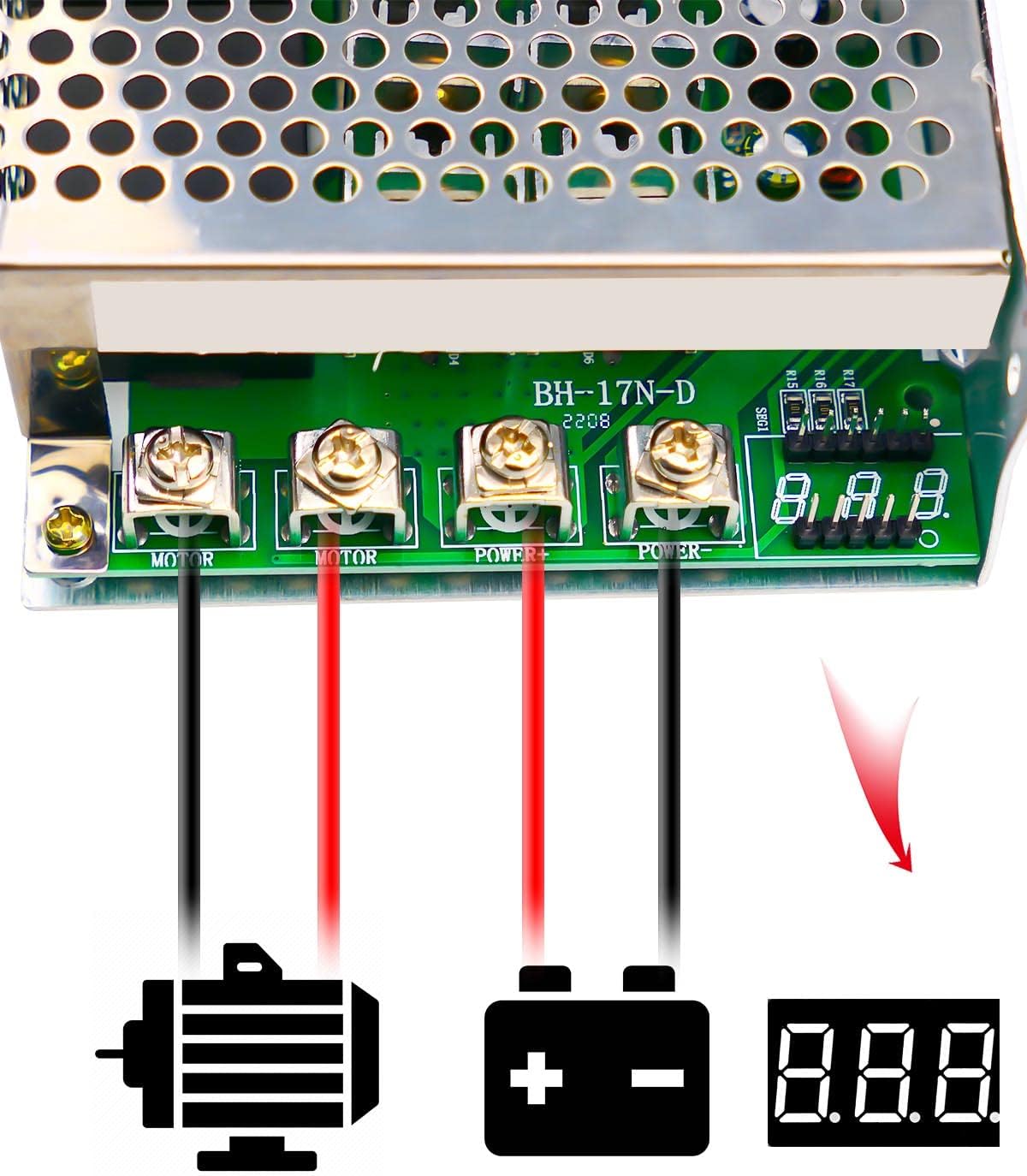 PWM DC Motor Speed Controller 3500W 100A Max, DC 10-55V Stepless Brush Motor Speed Controller with Forward-Brake-Reverse Switch & Adjustable Potentiometer Knob & LED Display
