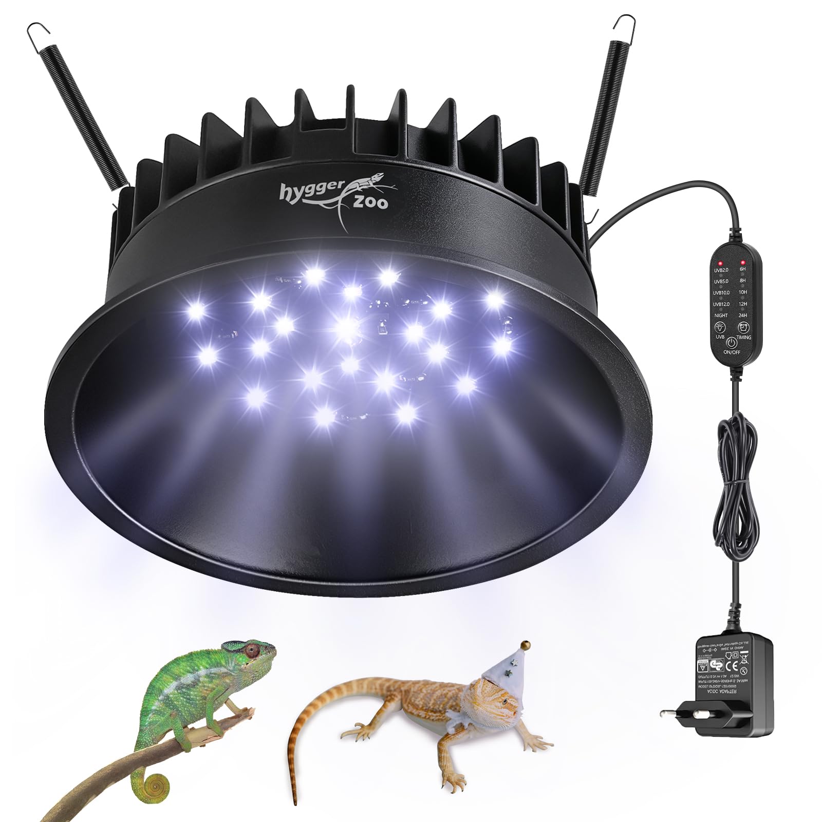 Lampada LED UVB per rettili foresta ＆ deserti 5W dimmerabile UVB con timer | Luminosità regolabile UVB, lampada a LED a risparmio energetico, lampada per rettili e anfibi, tartarughe e barbute