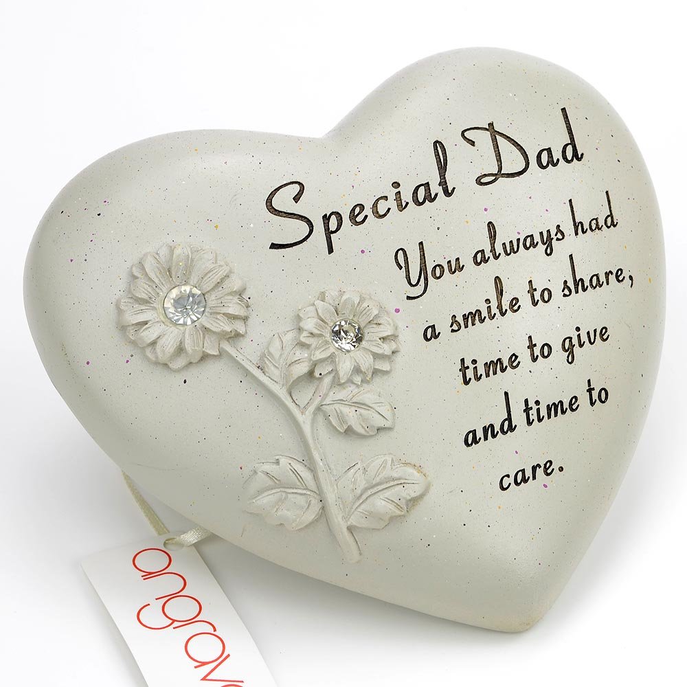 Angraves Special Dad Flower Diamante Heart Graveside Memorial Ornament Plaque With Verse