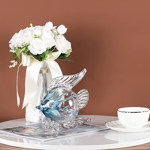 Miniatura 5 de Figuras de peces de cristal de decoración costera, escultura de peces de cristal azul, modernas, playeros de playa, vida costera, arte de cristal