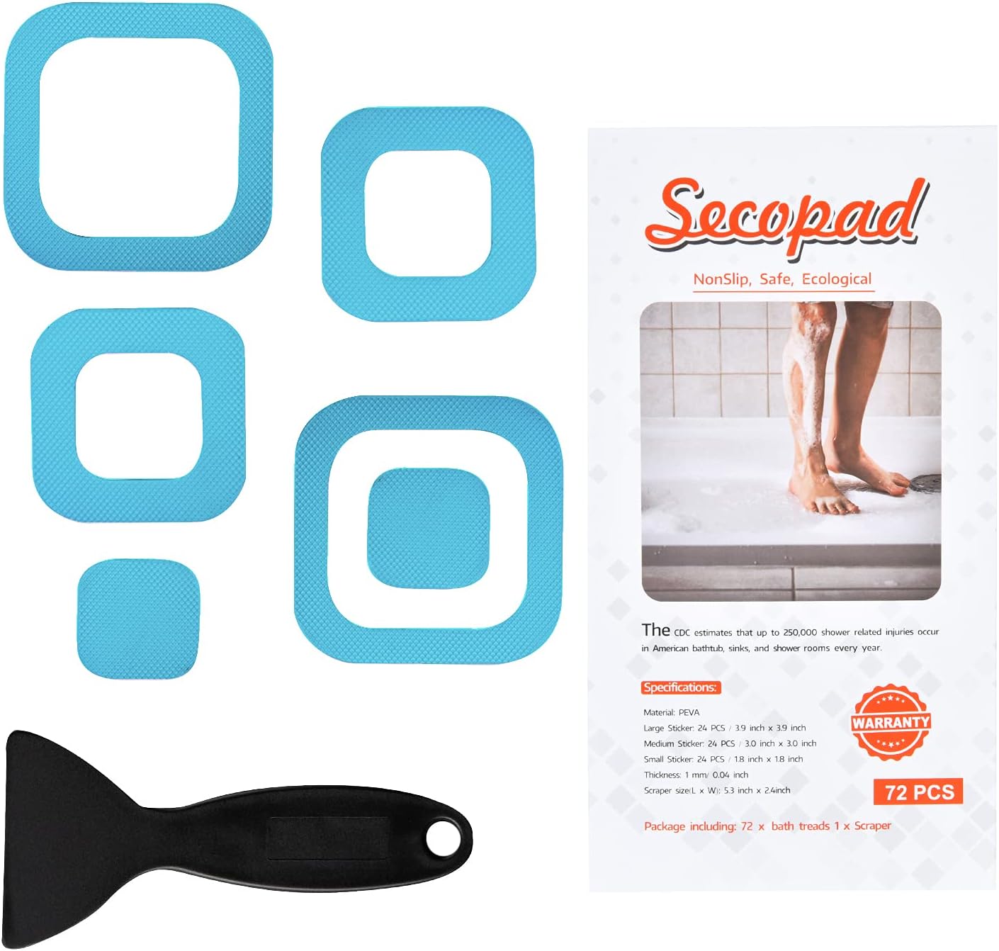 Secopad NonSlip Bathtub Stickers, 72 PCS Safety Bathroom Tubs Showers