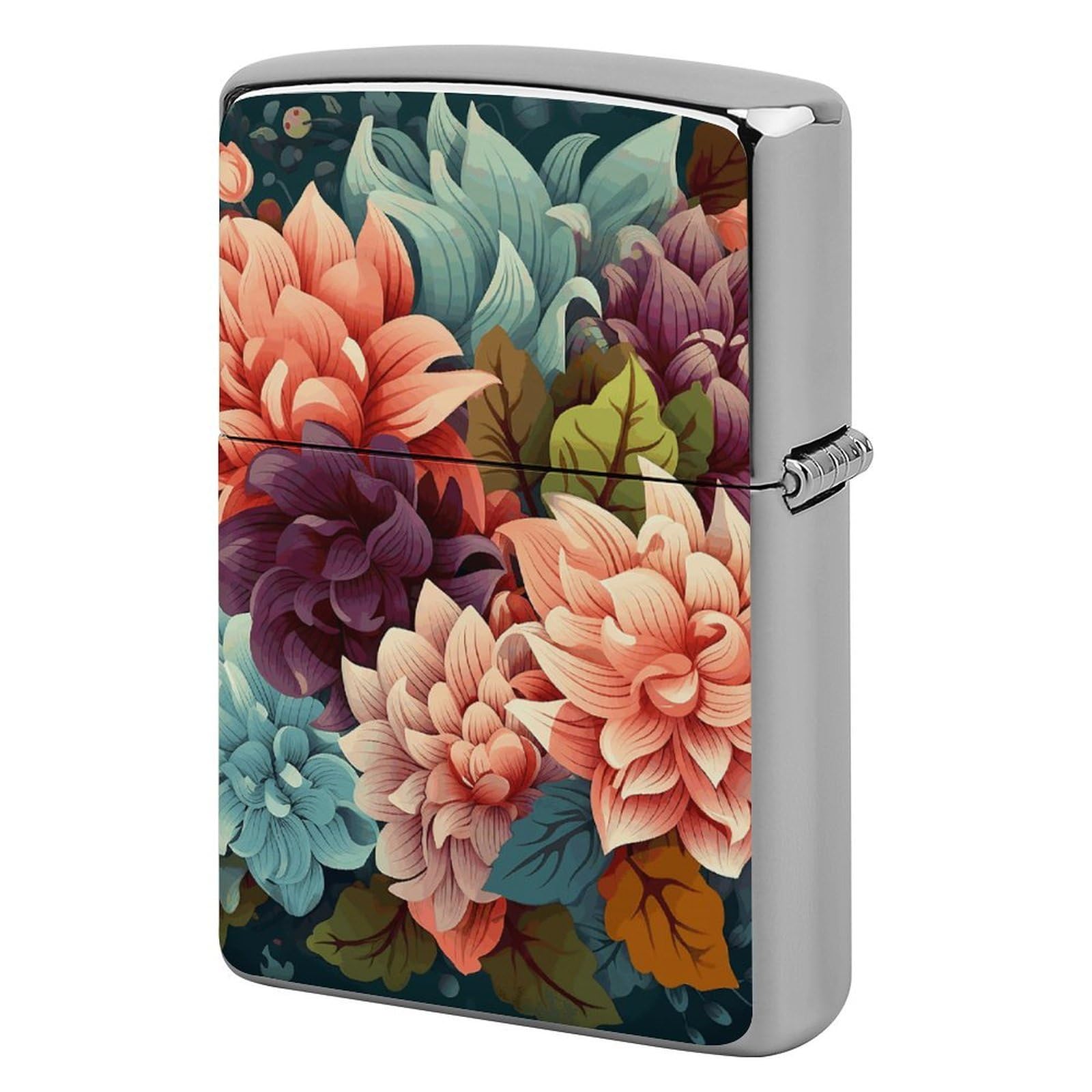 Flowers As Background Lighter Case Vintage Metal Lighter Cover Reusable Lighter Protective Sleeve Unique Design Personalized Lighter Sleeve Holder Against Dust and Scratches