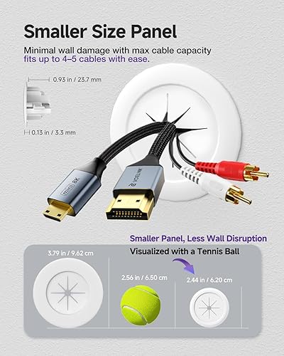 Miniatura 3 de VCELINK Kit de gestión de cables en pared, mini cable de pared de 2.44 pulgadas (2.441 in) para cables de TV/coaxial/HDMI/altavoces, incluye 2