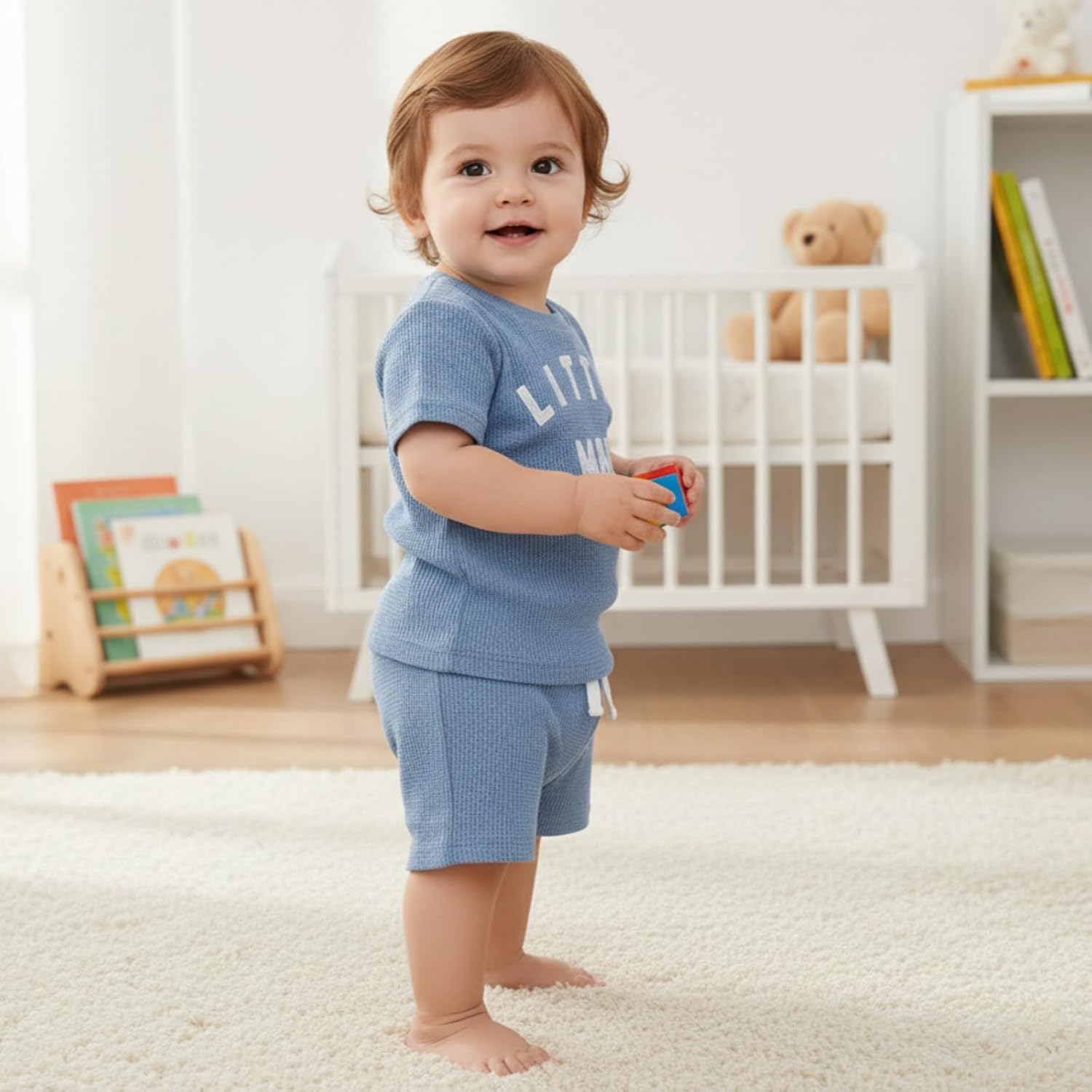 Summer Baby Boy Clothes Little Man Shirt Shorts Waffle Set image 3