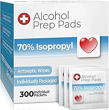 Alcohol Wipes individually Wrapped - 300 Pack Isopropyl Alcohol Wipes, Alcohol Prep Pads, Great for Home, Medical and First Aid Kits, Individually Wrapped Swabs
