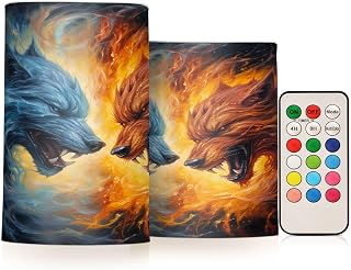 ALAZA Monster Fighting Flickering Flameless Candles Battery Operated with Remote Timer,Tea Light Candles LED Pillar Votive Candles Set of 2 for Outdoor Indoor Decorations