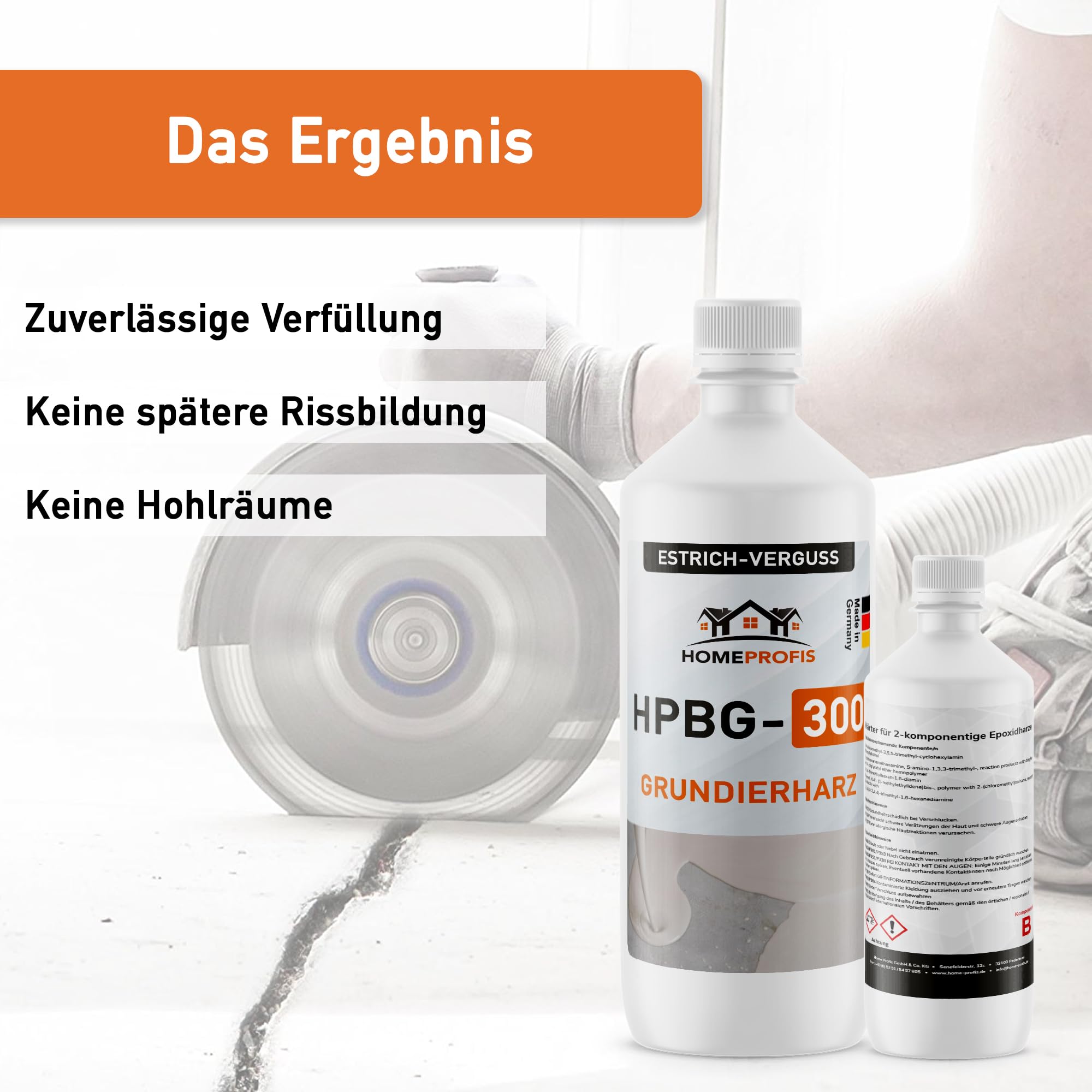 Home Profis® Epoxidharz Set zur Estrich Reparatur | 1,5kg Epoxy Resin Gießharz inkl. 20 Estrichklammern & Quarzsand | 2K Injektionsharz Rissfüller | Epoxidharz mit Härter