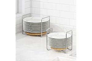 Bamboo Plate Organizer for Kitchen Counter, Adjustable Kitchen Plate Holder, 2 Pack