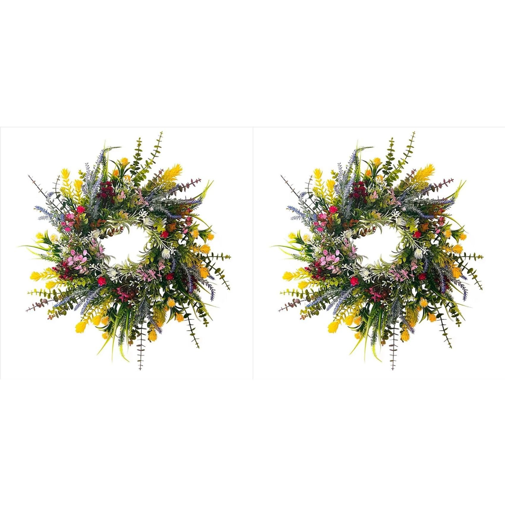 Couronnes pour Porte d'Entrée Anti-Intempéries : Décor Floral de Bienvenue 13,8 Pouces