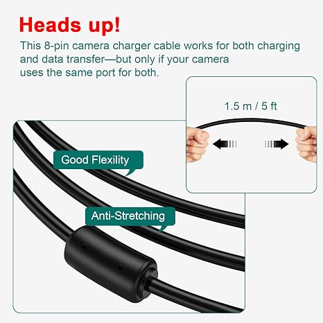 Charger Cable for Panasonic Lumix DMC-ZS50 ZS25 LX5 LX100 FX80 FX9 FX90 FZ50 FZ200 G7 ZR1 ZS5 ZS8 ZS10 ZS20, Camera Data Transfer USB Cable Replacement for Panasonic Lumix DMW-USBC1 5FT