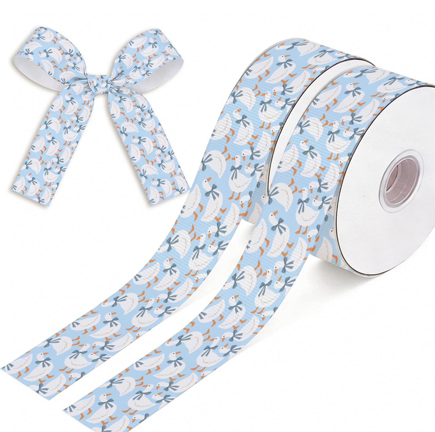 Photo 1 of 2 Rolls 10 Yards Ribbed Craft Ribbon 0.9 Inch, Silly Goose Blue Ribbon Set