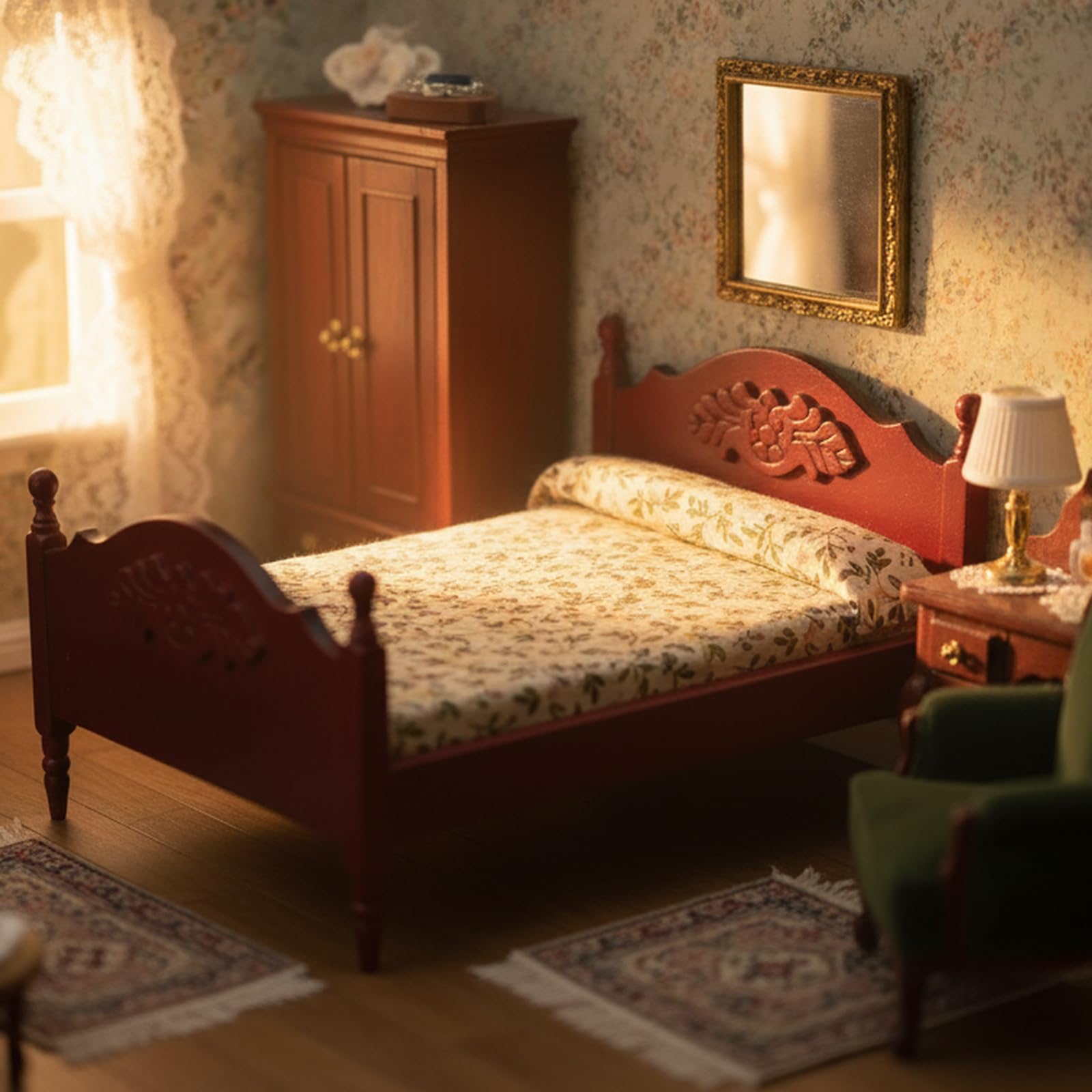 Mobili in miniatura per casa delle bambole in legno, letto con materasso e cuscino, scala 1 e 12, accessori decorativi per casa delle bambole (rosso)