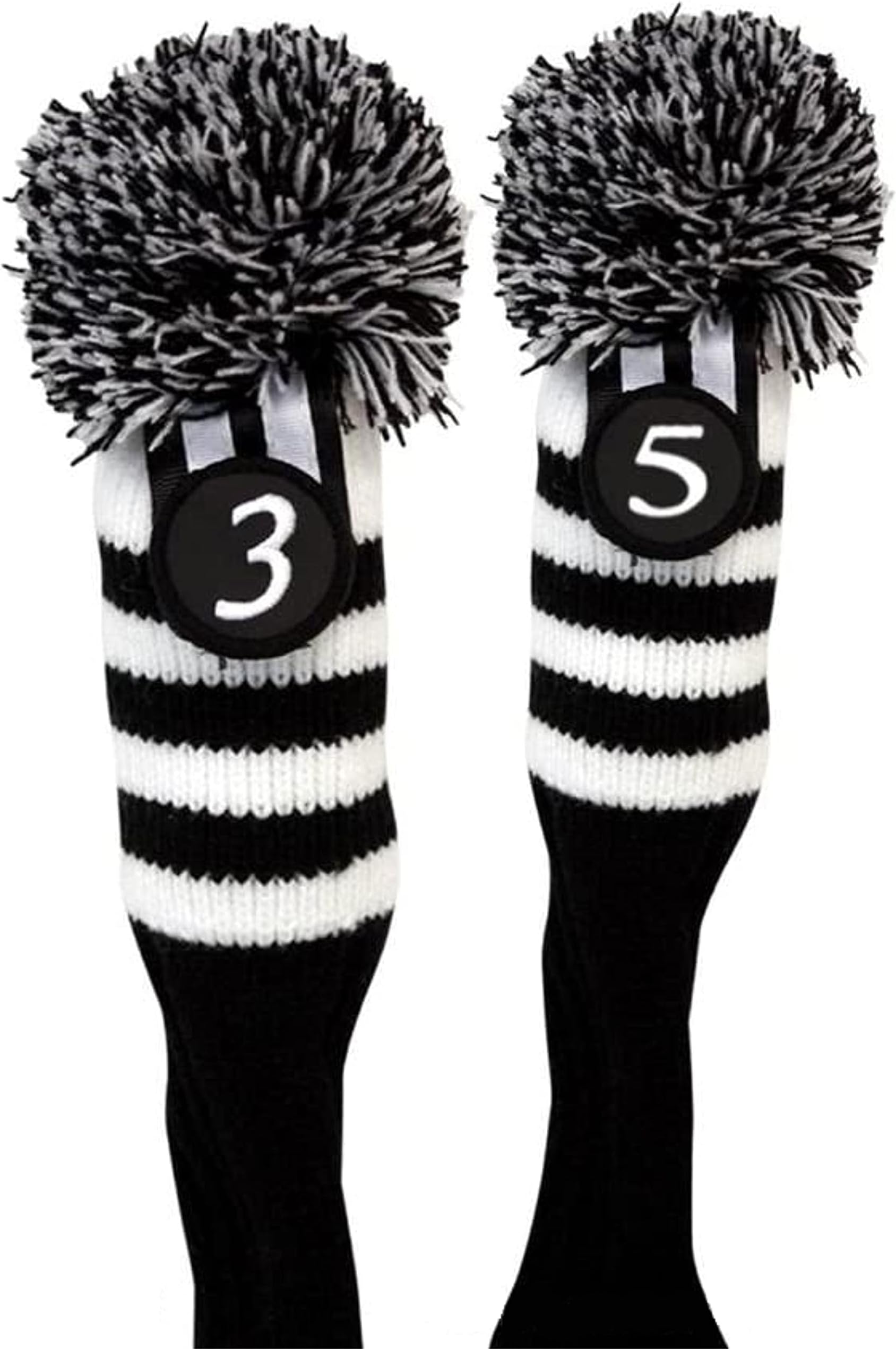 Pacific Golf Clubs Head Covers 3 5 Black and White Knit Retro Old School Vintage Stripe Pom Pom Throwback Classic