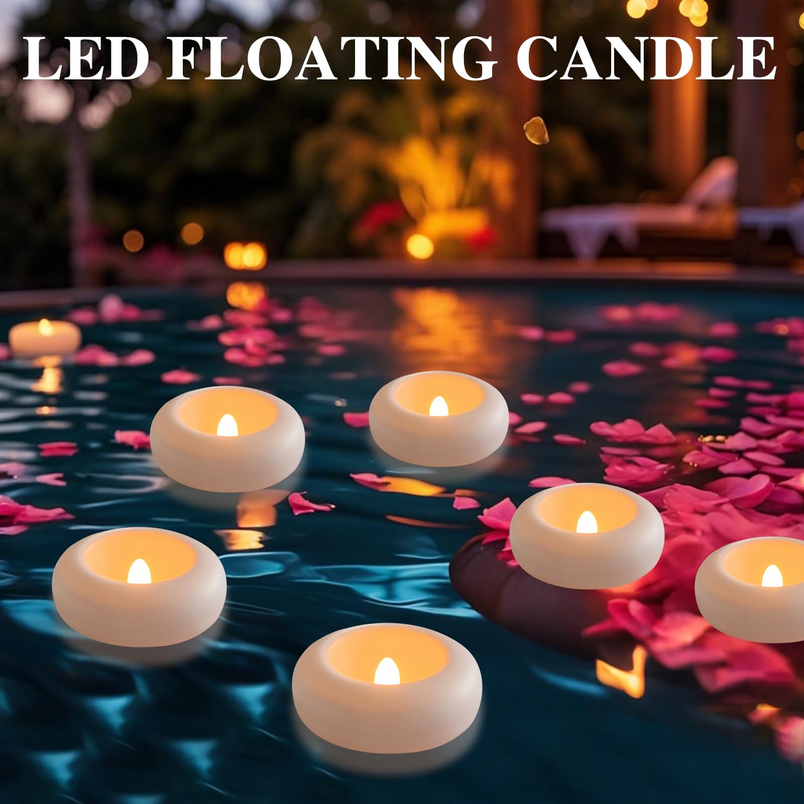 FUFRE Lot de 12/24 bougies flottantes à LED, légères, étanches tout autour, sans flamme, avec interrupteur inductif, bougies flottantes avec batterie CR2032, pour fête de piscine (B-24)