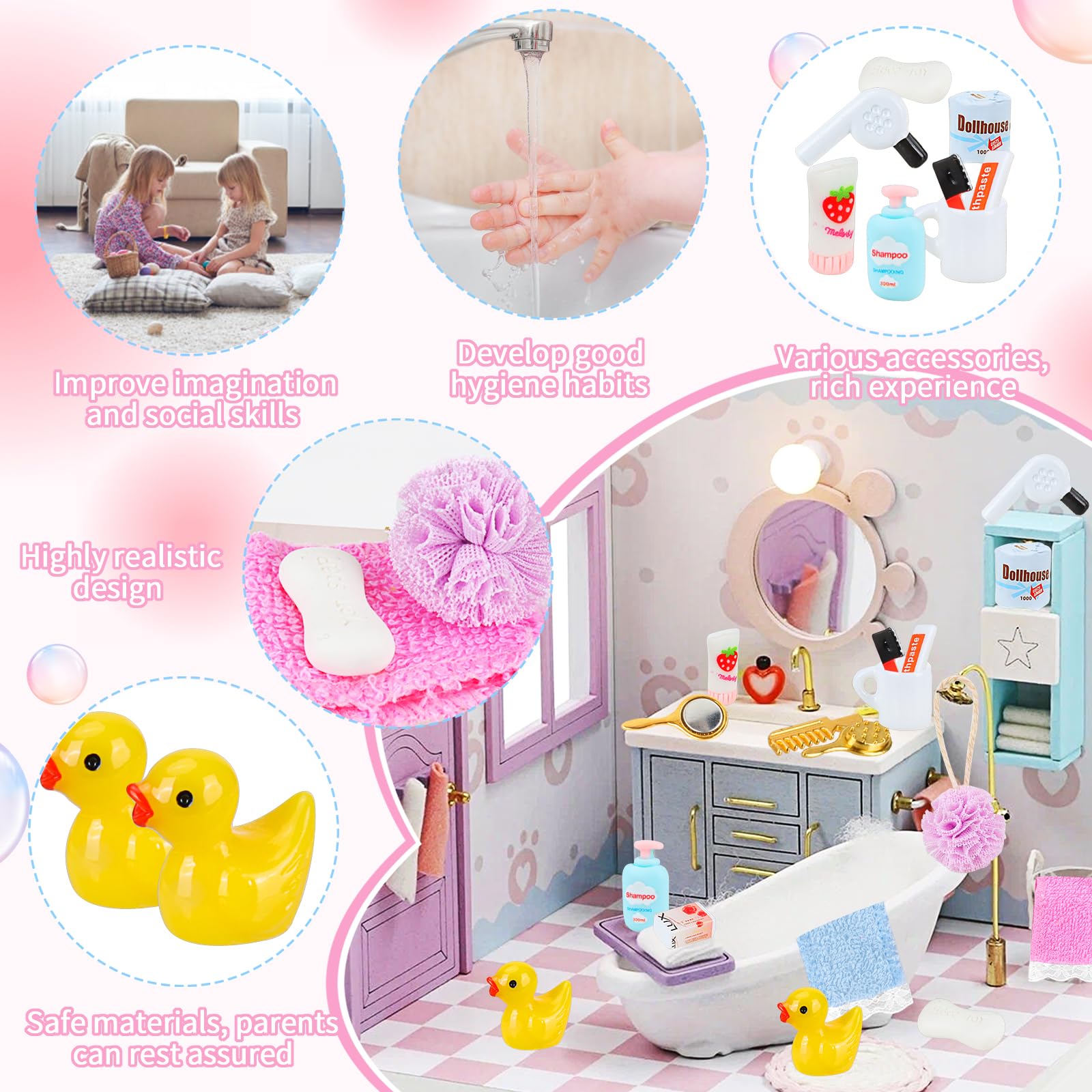 Set 22 Accessori In Miniatura Per Bagno Di Casa Delle Bambole 1:12 – Spazzolino, Sapone, Profumo E Asciugamani Per Gnomi E Fate