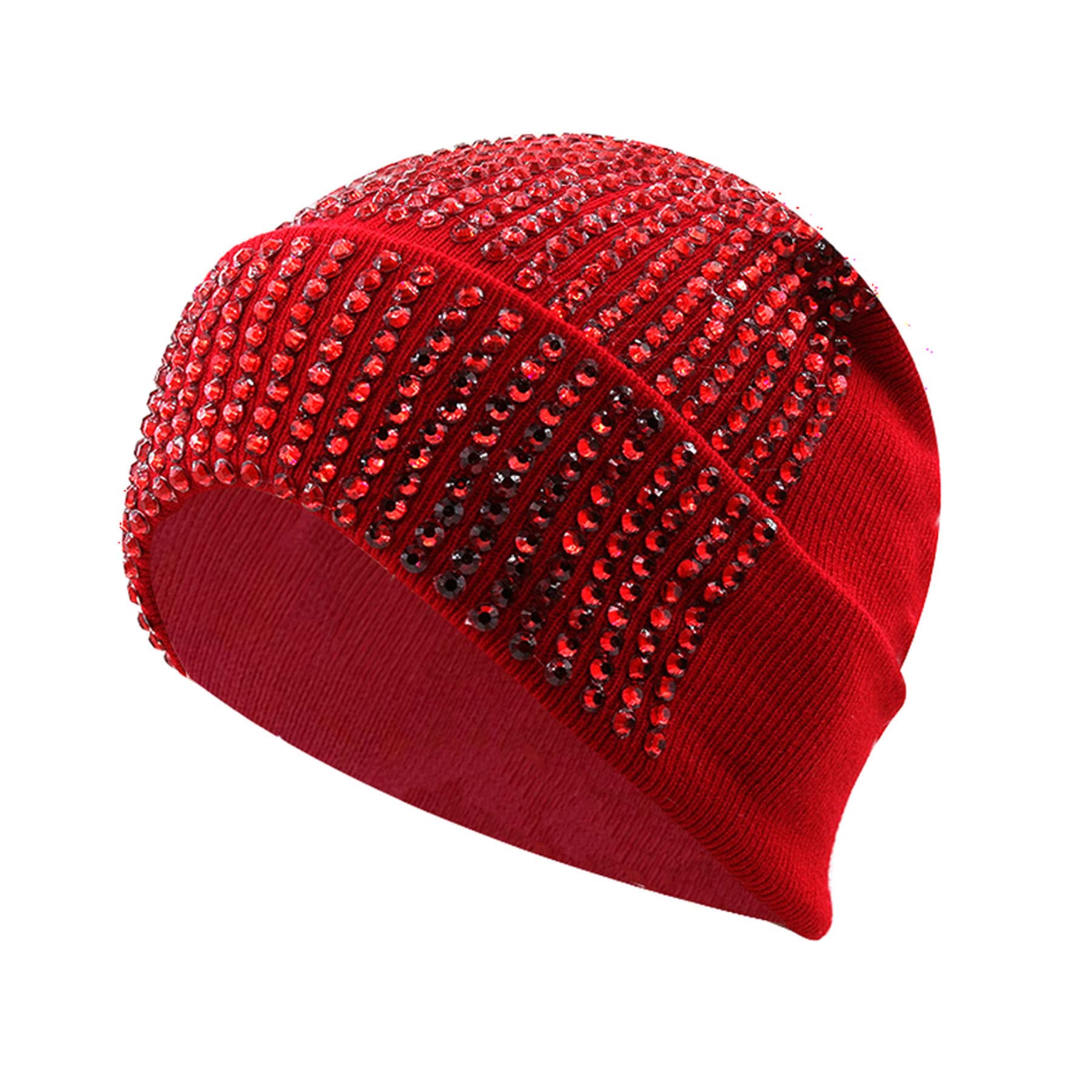 RARITYUSUnisex Shiny Bling Rhinestone Beanie Hat Y2K Skull Beanies Winter Knit Snow Soft Cap Stretchy Ski Hats