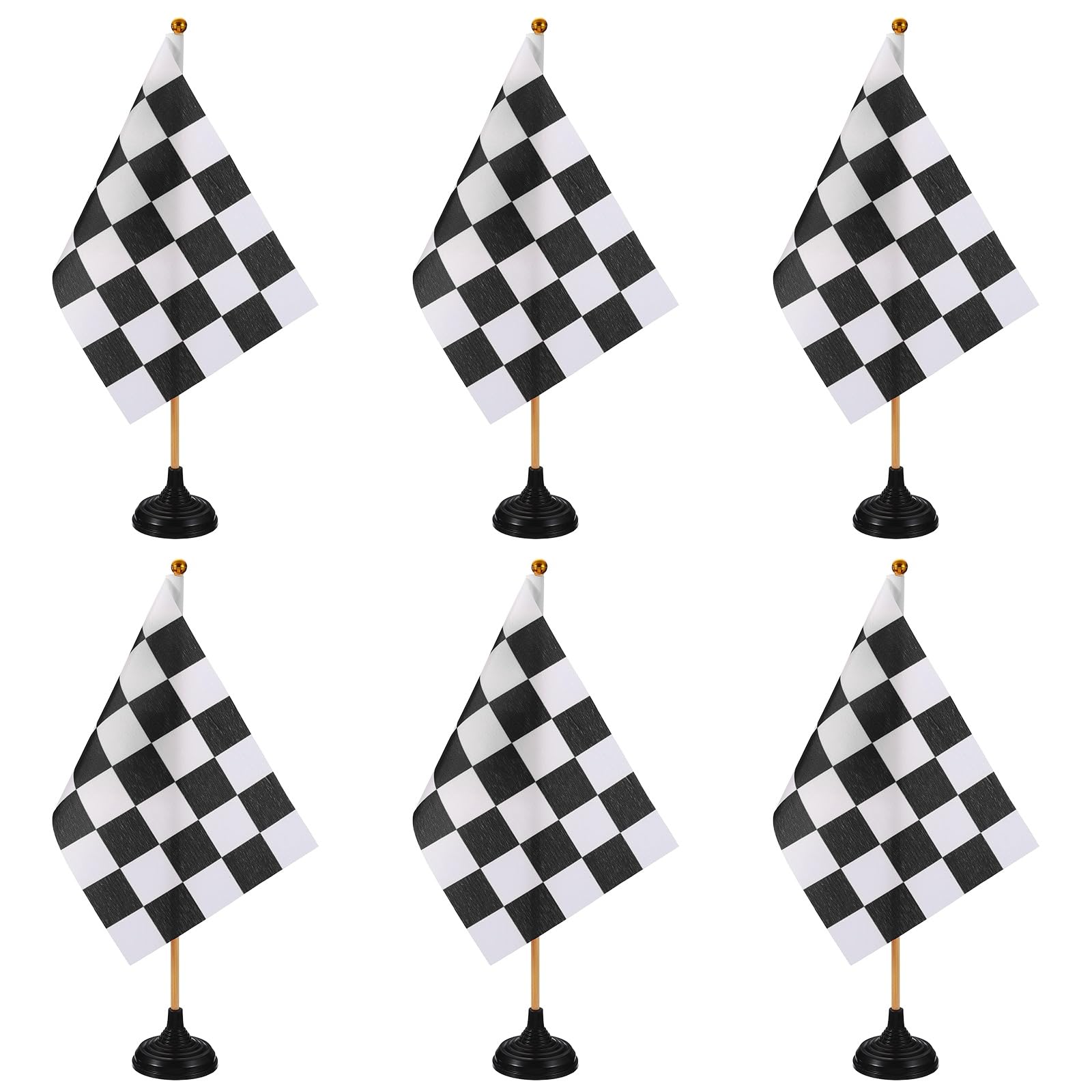 PATIKIL 6Pack Black and White Checkered Table Flag, 12" Small Race Car Racing Office Desk Flag Set with Bamboo Stick and Black Round Base for Car Soccer Sport Party Decoration