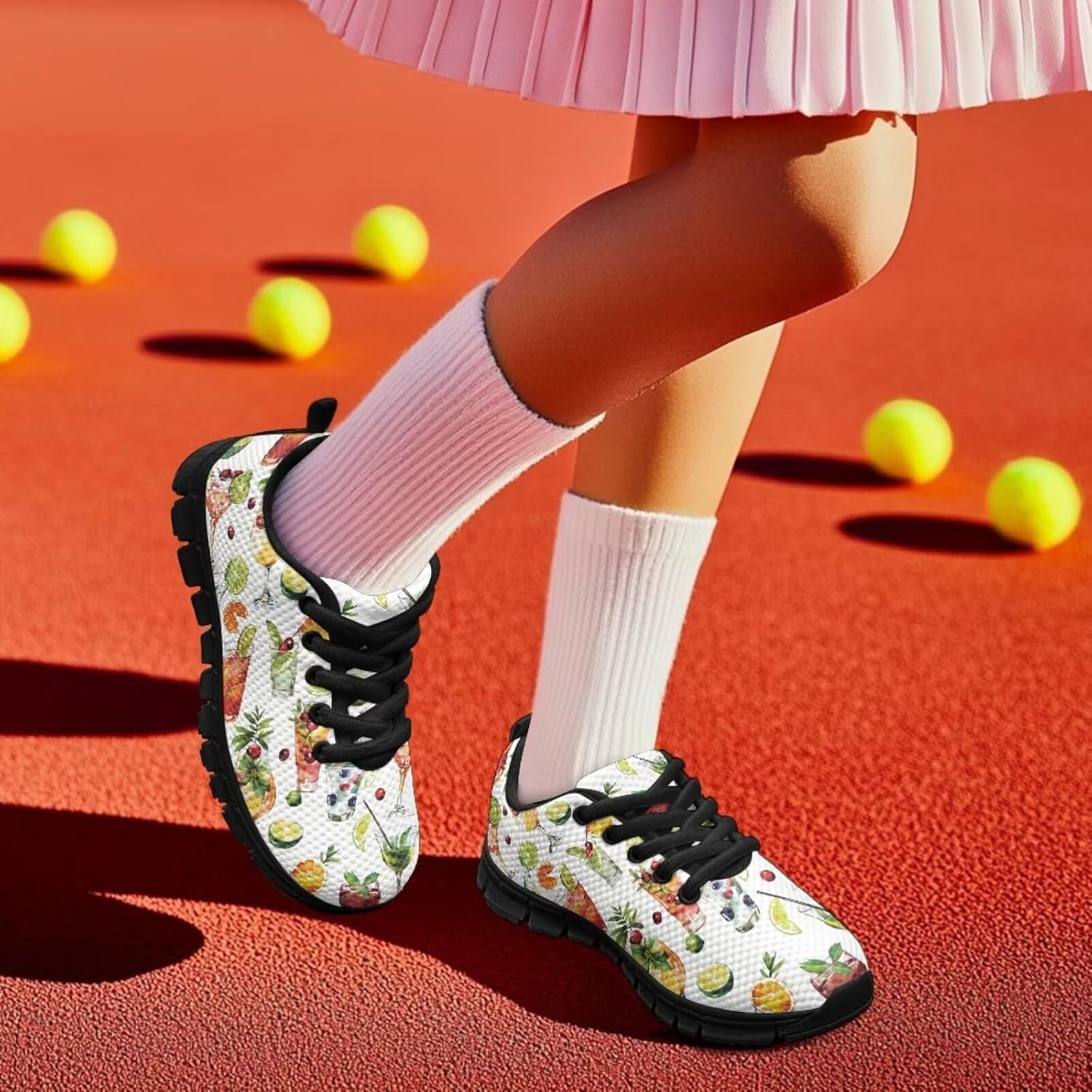 Funnydude Cute Print Girls Running Shoes Lightweight Breathable Sneakers Lace up Shoes for School