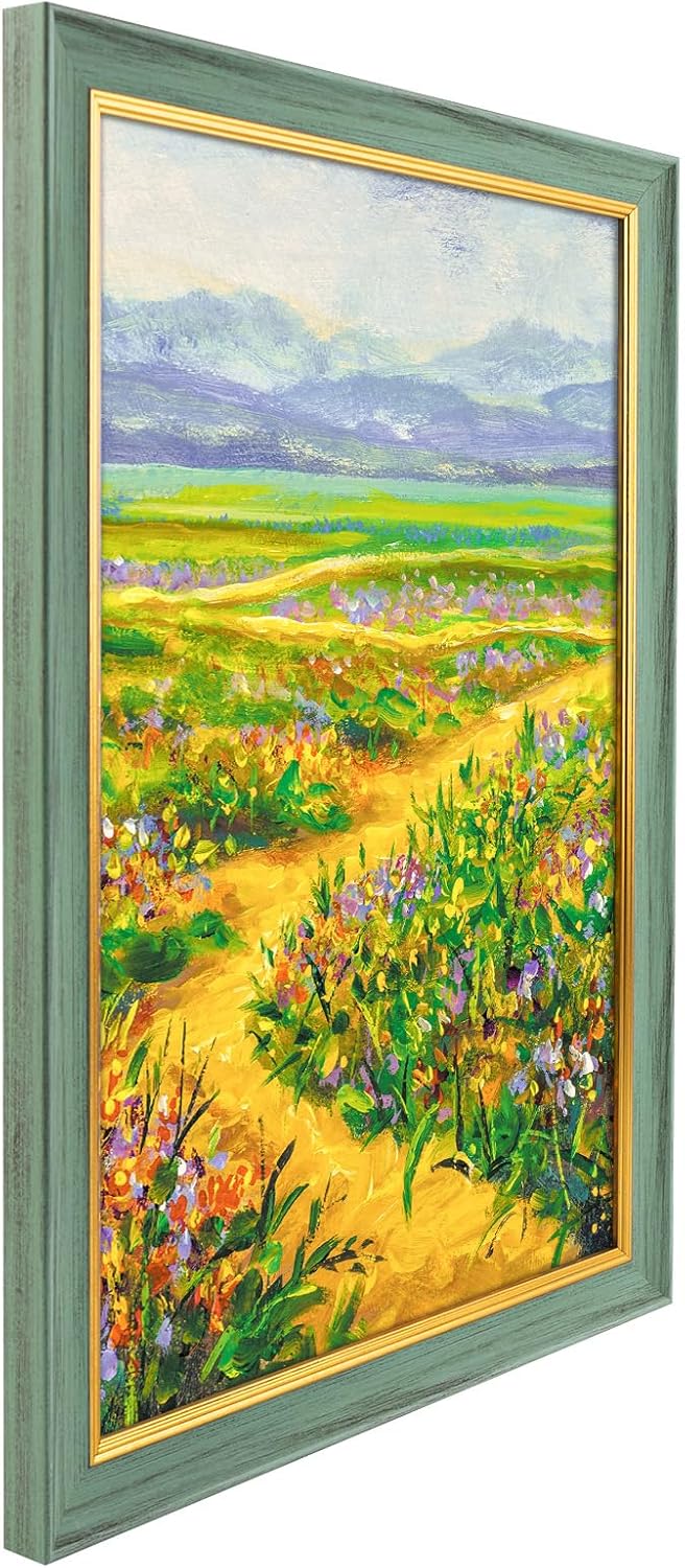 Golden State Art, 12x18 Ornate Vintage Finish Picture Frame, Green With Gold Color