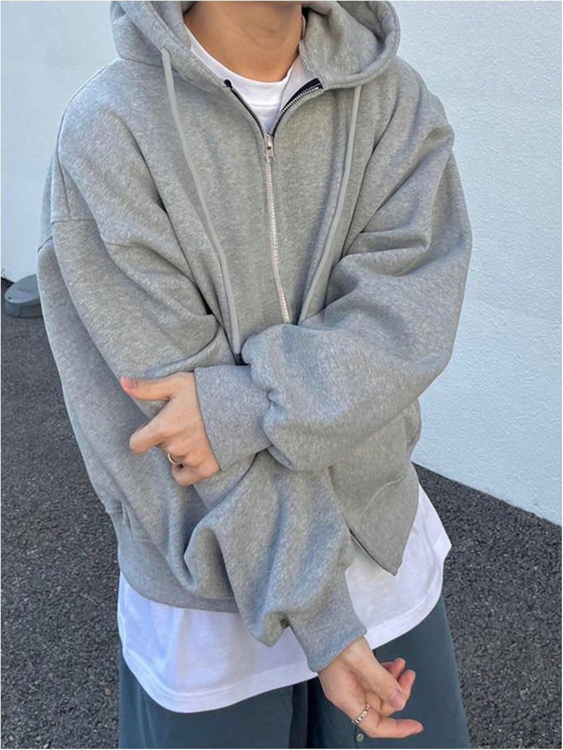 SHENHE Men's Zip Up Hoodie Drawstring Long Sleeve Drop Shoulder Fleece Streetwear Baggy Hoodie with Pockets