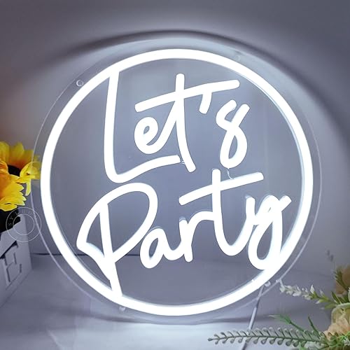 SYLHOME Letrero de luz LED de neón con texto en inglés "Let's Party", para boda, cumpleaños, Navidad, fiesta, decoración de pared, eventos USB,