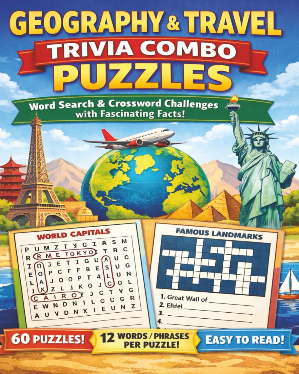 Geography & Travel Trivia Combo Puzzles: Word Search & Crossword Challenges with Fascinating Facts