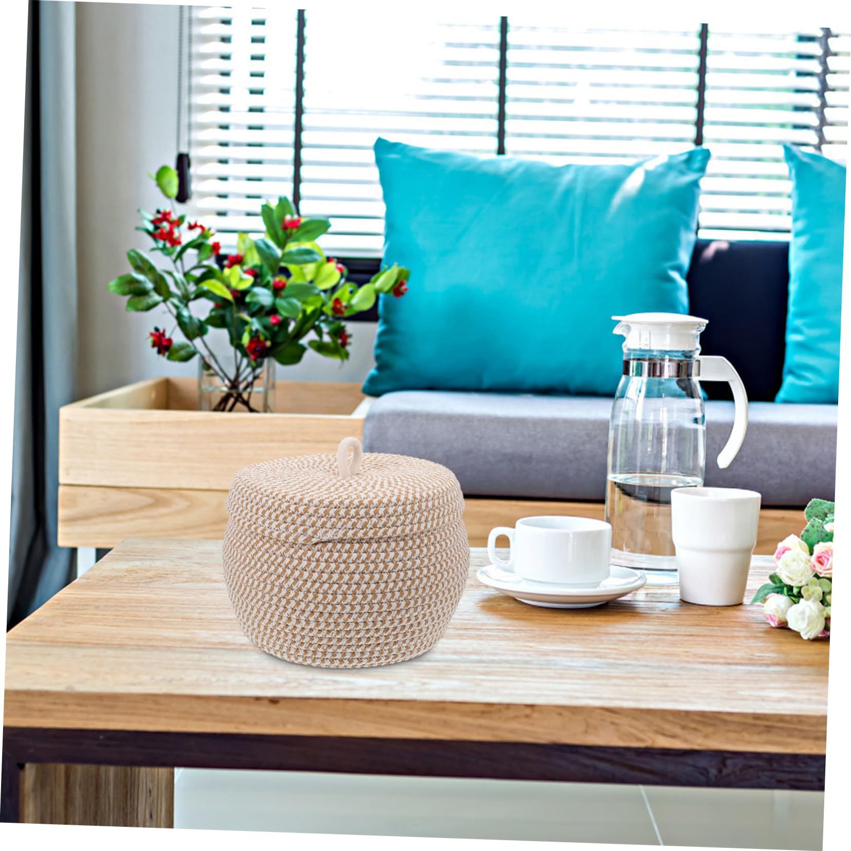 Cesta De Cuerda De Algodón Decorativa Cesta De Almacenamiento Con Tapa