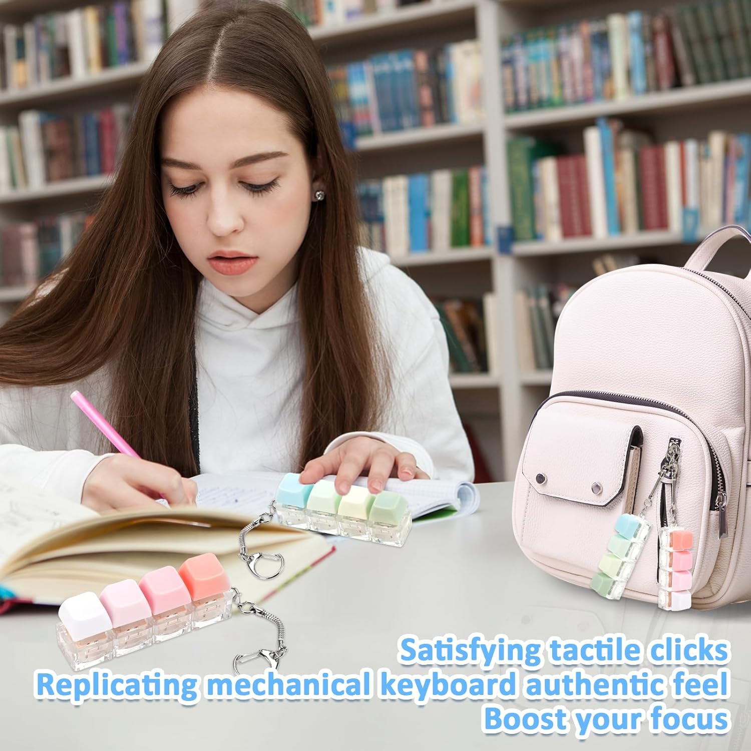 Keyboard Fidget Toys Adults, 2 PCS Fidget Keyboard Keychain Silent Keyboard Clicker Fidget Toy Stress Relief Anxiety Sensory Fidget Toys Colorful Keyboard Fidget Clicker