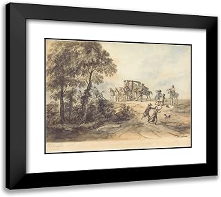 ArtDirect Peter Tillemans 24x18 Black Modern Frame and Double Matted Museum Art Print Titled - Coach and Highwayman