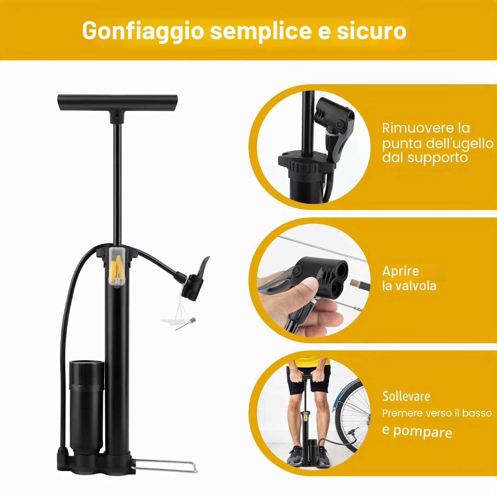 MXTIMWAN Pompa Aria per Bicicletta, Pompa Bici con Manometro da 160 PSI, Pompa da Pavimento Portatile per Bicicletta, Gonfiatore Bici con Ago Multifunzionale per Bici, Moto, Palloni e Altro Ancora