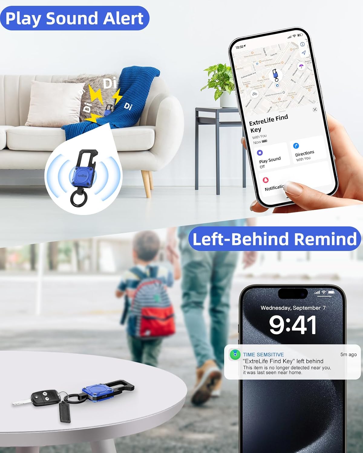 ExtreLife Keychain, Works with Apple Find My, Heavy Duty Keychain Bottle Opener, Carabiner Car Key Chains with Gps Tracker
