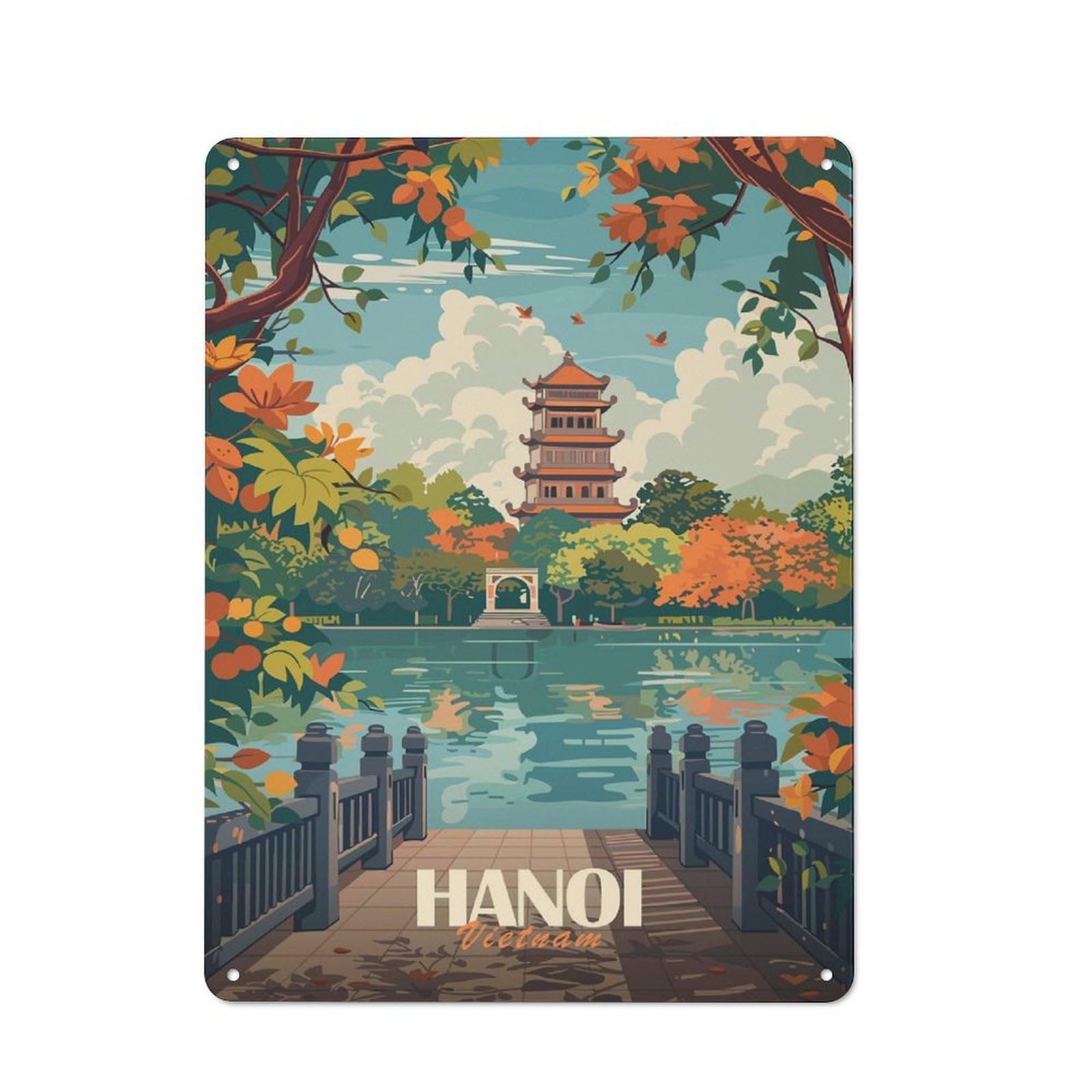 Outdoor Room Shed Metal Sign 40x30cm Featuring Hanoi Vietnam Travel, Utility Space Decor for Patio Bar, Workshop, Shed Or Kitchen