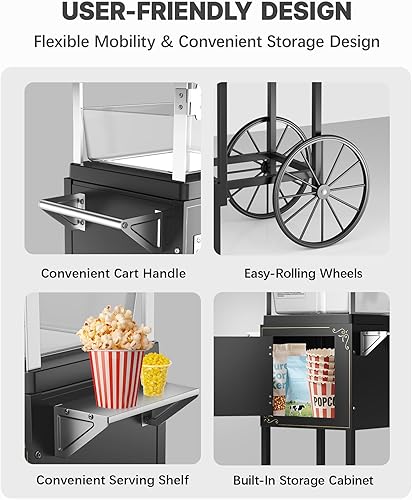 Miniatura 8 de Carro de máquina de palomitas de maíz mejorado 2025 de 8 onzas, máquina para hacer palomitas de maíz con hervidor de acero inoxidable que hace hasta