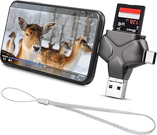 4 in 1 Trail Camera Viewer, Memory Card Reader Compatible with iPhone/Ipad/Android/Computer/Camera/Type C, Hunting Photo & Video Viewer, Gift for Scouting Deer Hunting Game