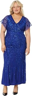 Adrianna Papell Women's V-Neck Allover Beaded Mesh Overlay Gown