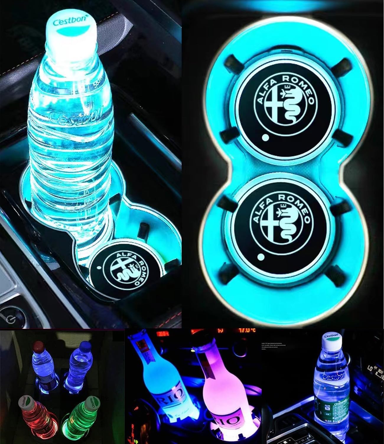 2 Pcs LED Car Cup Holder Lights Compatible with Alfa Romeo