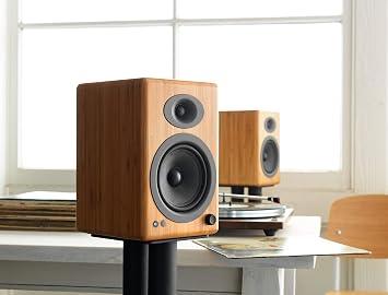 Audioengine A5 Bamboo 150W Bluetooth Bookshelf Speakers and DS2 Stands with Remote