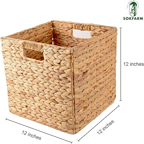 Vista 2 de Cestas de almacenamiento tejidas de jacinto de agua para estantes, juego de 3 piezas (12 pulgadas)