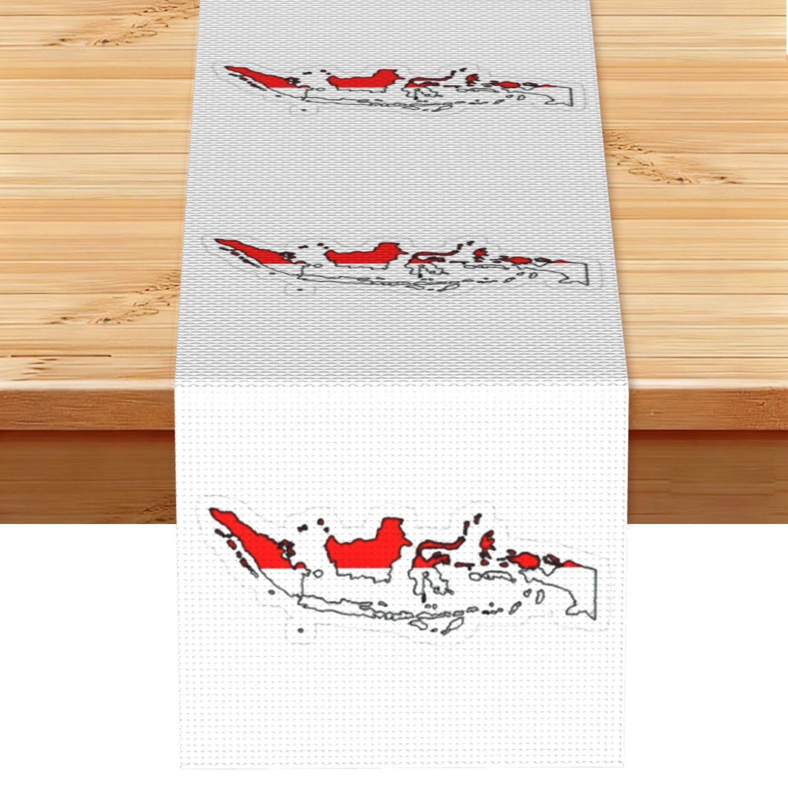 Indonesian Flag Map Printed Table Runner 13 x 72, Wrinkle Resistant Decor for Dining Table Coffee Table Fireplace