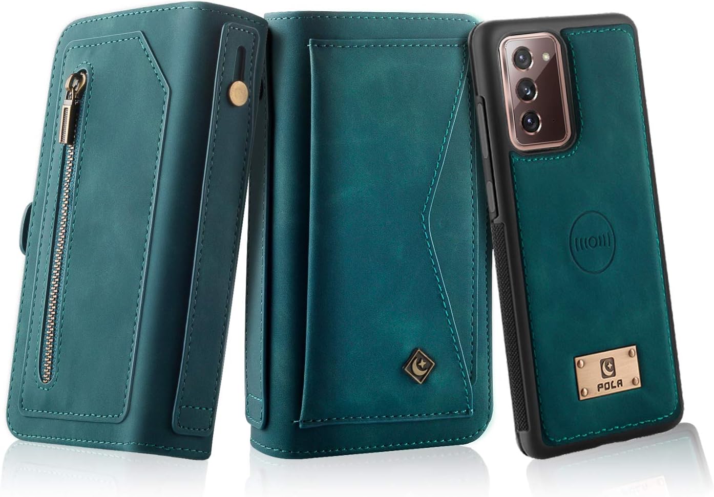 Petocase Compatible Galaxy Note 20 Wallet Case, Multi-Functional PU Leather Zip Wristlets Clutch Detachable Magnetic Card Slots Cash Purse Protection Cover for Samsung Galaxy Note 20 Turquoise